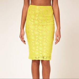 Yellow Lace Pencil Skirt
